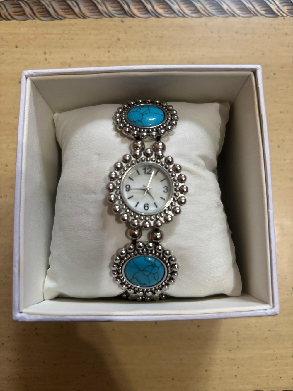 Silver-Tone Turquoise Accent Women's Bracelet Watch